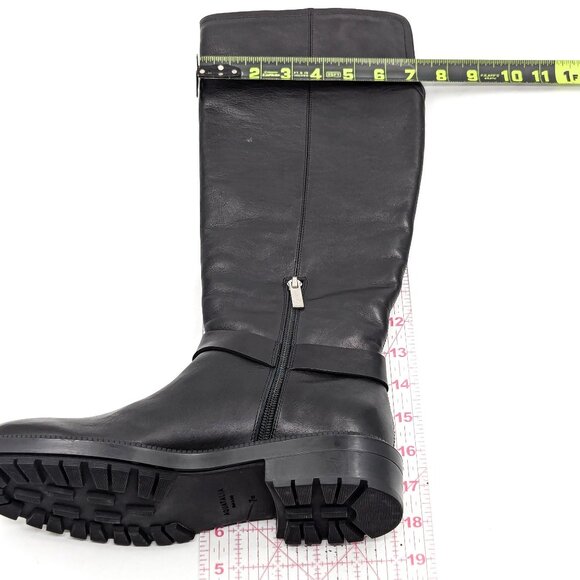 Aquatalia Women Liana Black Leather Harness Moto biker Knee boots size 7.5 - Picture 10 of 11